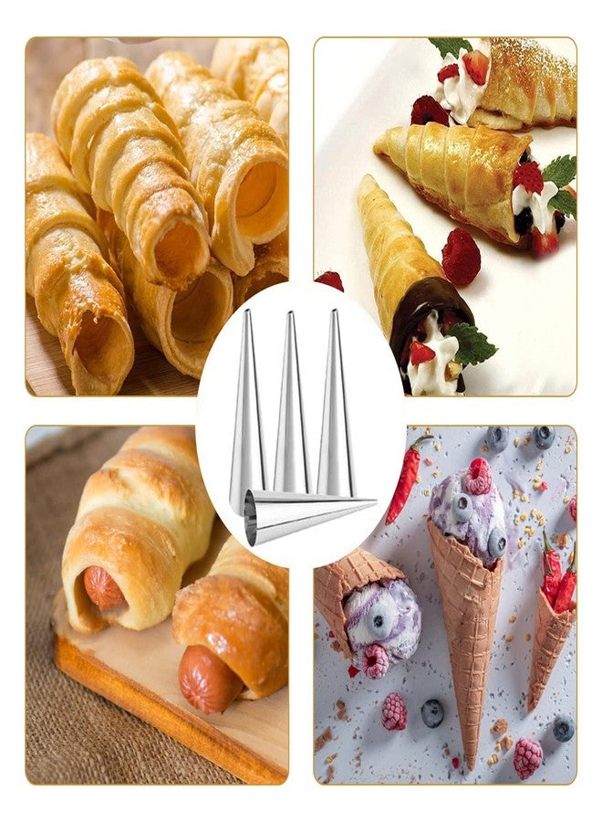 JIELUO 20Pcs Large Conical Cream Horn Molds, Non-stick Cream Horn Molds Stainless Steel, 5 inch Large Size Cannoli Tubes Kit Pack of Baking Cones Pastry Roll Horn Croissant Mold With brush - Image 3
