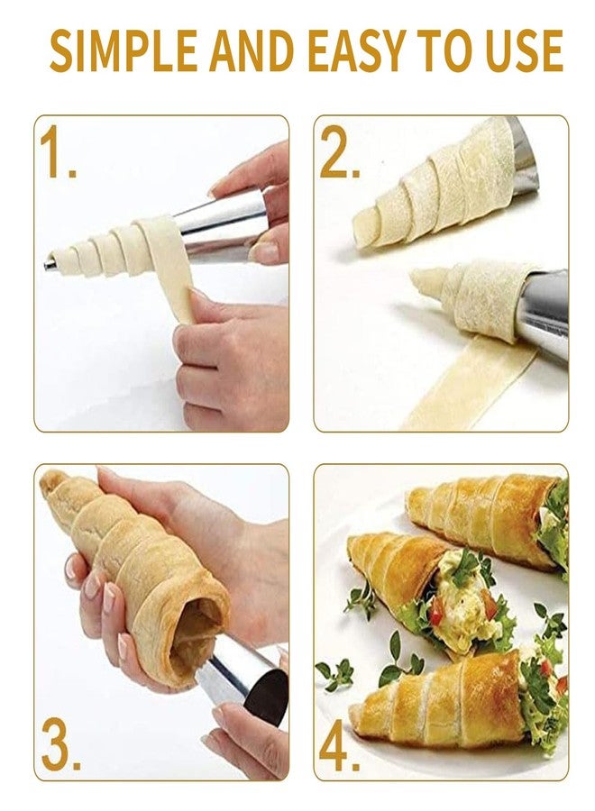 JIELUO 20Pcs Large Conical Cream Horn Molds, Non-stick Cream Horn Molds Stainless Steel, 5 inch Large Size Cannoli Tubes Kit Pack of Baking Cones Pastry Roll Horn Croissant Mold With brush - Image 4