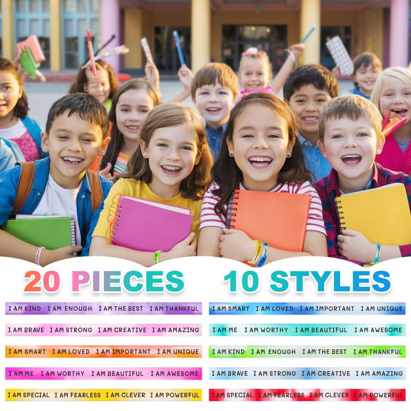 Cyclusive 20 Pieces Students Inspirational Wristbands Rubber Bracelets Fun Motivational Wristbands For Kids Students Back To School Gifts - Image 3