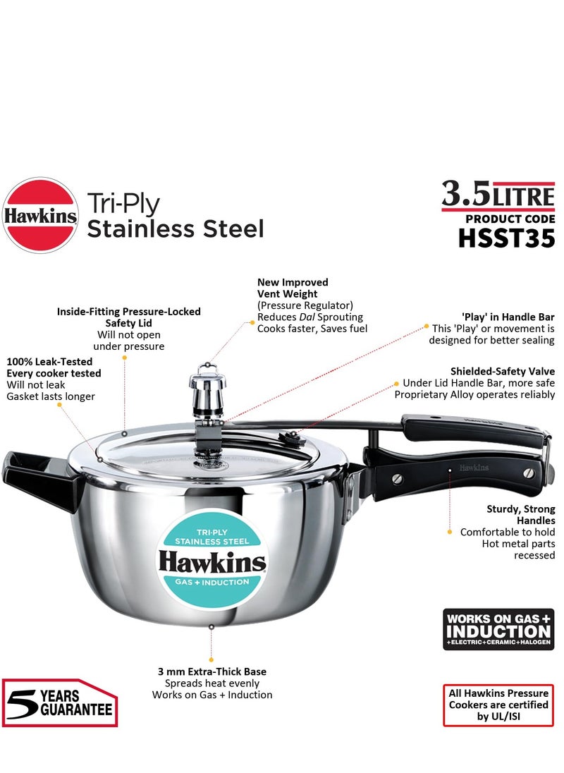 Hawkins Hawkins 3.5 Litre Triply Stainless Steel Pressure Cooker, Inner Lid Cooker, Silver (HSST35)  - Image 4