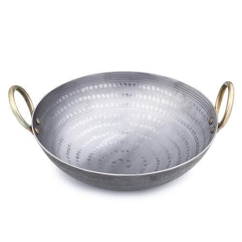 PTR Smooth Edge Iron Kadai 6 Litre 14 Inch Food Grade Hammered Heavy Base Lohe Ki Kadhai Metal Spoon Friendly Gas Induction Compatible 20 Year Warranty 2500 Gram - Image 1