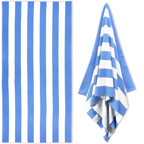 HENBAY Large Oversized Beach Towel  35 x 70 Inch Microfiber Pool Towel Blue Striped Quick Dry Cabana Swim Towel