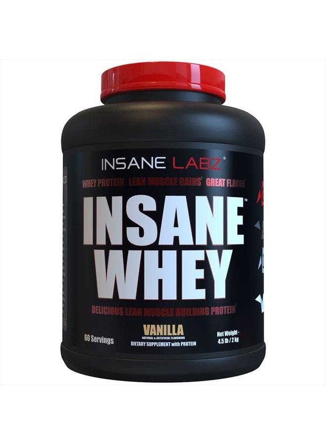 Insane labz Insane Whey,100% Muscle Building Whey Protein, Post Workout, BCAA Amino Profile, Mass Gainer, Meal Replacement, 5lbs, 60 Srvgs, (Vanilla) - Image 1