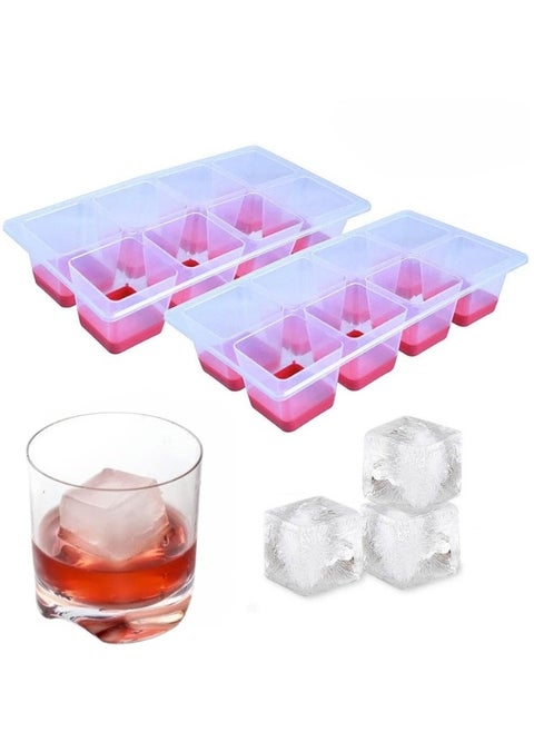 1 Piece of 8-Compartment Large Ice Cube Tray with Lid, Plastic and Silicone, Large Ice Cube Mold for Parties, Cocktails and Drinks - Multicolor