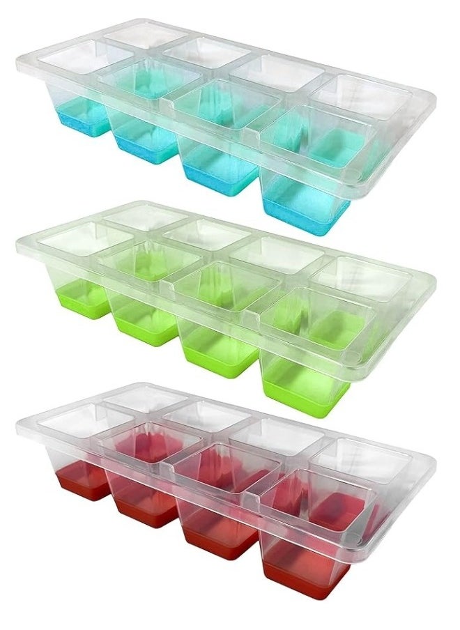 1 Piece of 8-Compartment Large Ice Cube Tray with Lid, Plastic and Silicone, Large Ice Cube Mold for Parties, Cocktails and Drinks - Multicolor