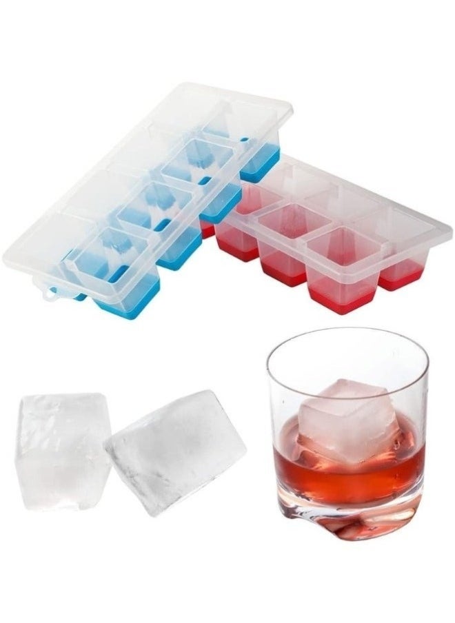 1 Piece of 8-Compartment Large Ice Cube Tray with Lid, Plastic and Silicone, Large Ice Cube Mold for Parties, Cocktails and Drinks - Multicolor