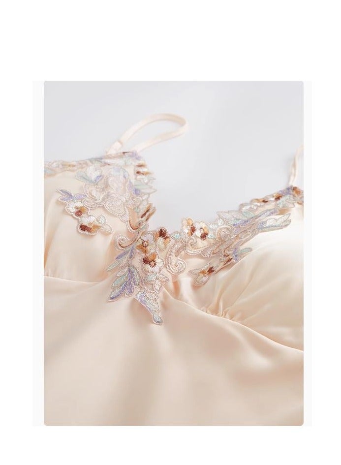 Pajama Women's Ice Silk Five Piece Set With High-End Feel And Chest Cushion Silk Home Suit Set - Image 2