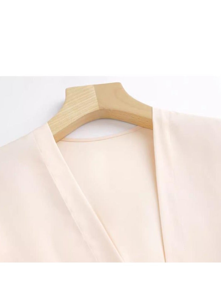 Pajama Women's Ice Silk Five Piece Set With High-End Feel And Chest Cushion Silk Home Suit Set - Image 5