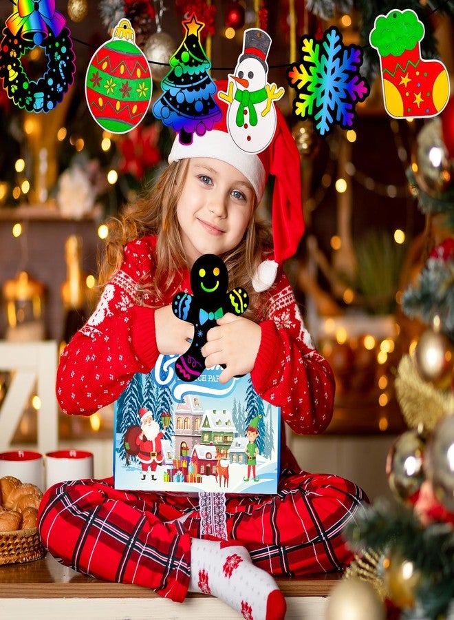 Garma 72Pcs Christmas Crafts Scratch Art for Kids, Rainbow Scratch Paper Christmas Ornaments Crafts Christmas Party Favors Toys Xmas Tree Ornaments Hanging Craft Art Kits - Image 4