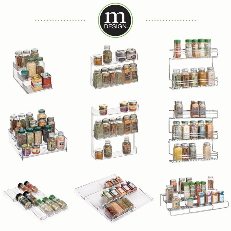 mDesign Expandable Plastic Deluxe Spice Rack, Drawer Organizer for Kitchen Cabinet Drawers, 3 Tier Slanted for Spice Jars, Food Seasoning Bottle Storage, Ligne Collection - Clear - Image 2