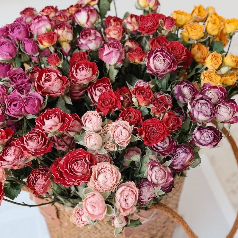 Bluejw Nature Dried Roses Bouquet - 30 Rose Buds Multi-headed, Wedding Flowers for Arrangement & Gift, Includes Dried Plants - Image 2