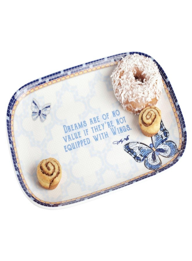 Dolly Parton Jeweled Mosaic Blue Butterfly Design Small Serving Tray Platter Dreams Sentiment, Stoneware Appetizer Dessert Serveware Platter, 13 Inch - Image 1
