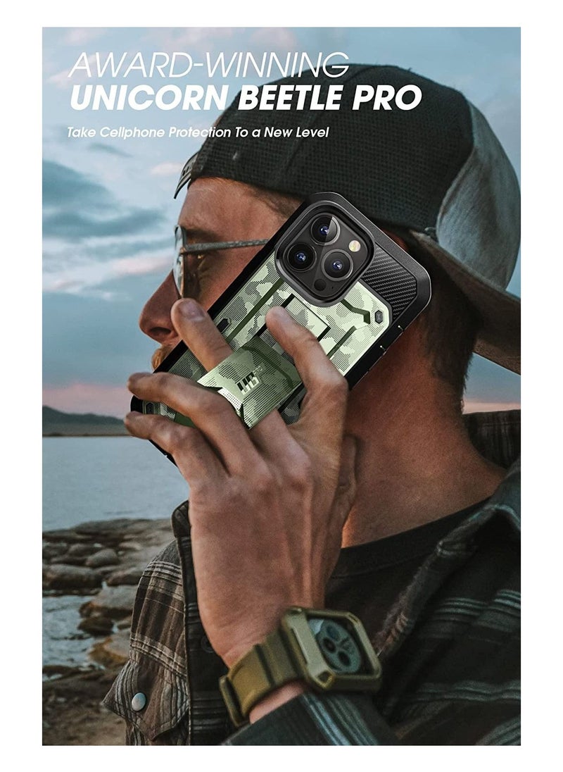 Unicorn Beetle Pro Series Case for iPhone 13 Pro Max (2021 Release) 6.7 Inch, Built-in Screen Protector Full-Body Rugged Holster Case (CamoGrass)