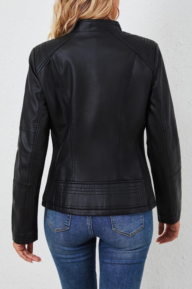 Bellivera Faux Leather Jackets for Women Moto Bike Solid Coat 37 Black L - Image 4