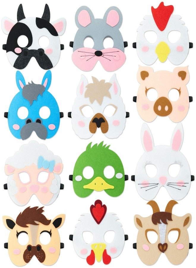 BLUE PANDA 12 Pack Felt Farm Animal Masks for Kids Ages 3-14 - Jungle Safari Dress Up Masks for Birthday Parties, Classroom Rewards, Halloween Costumes, and Pretend Play (7x7.2 In) - Image 1