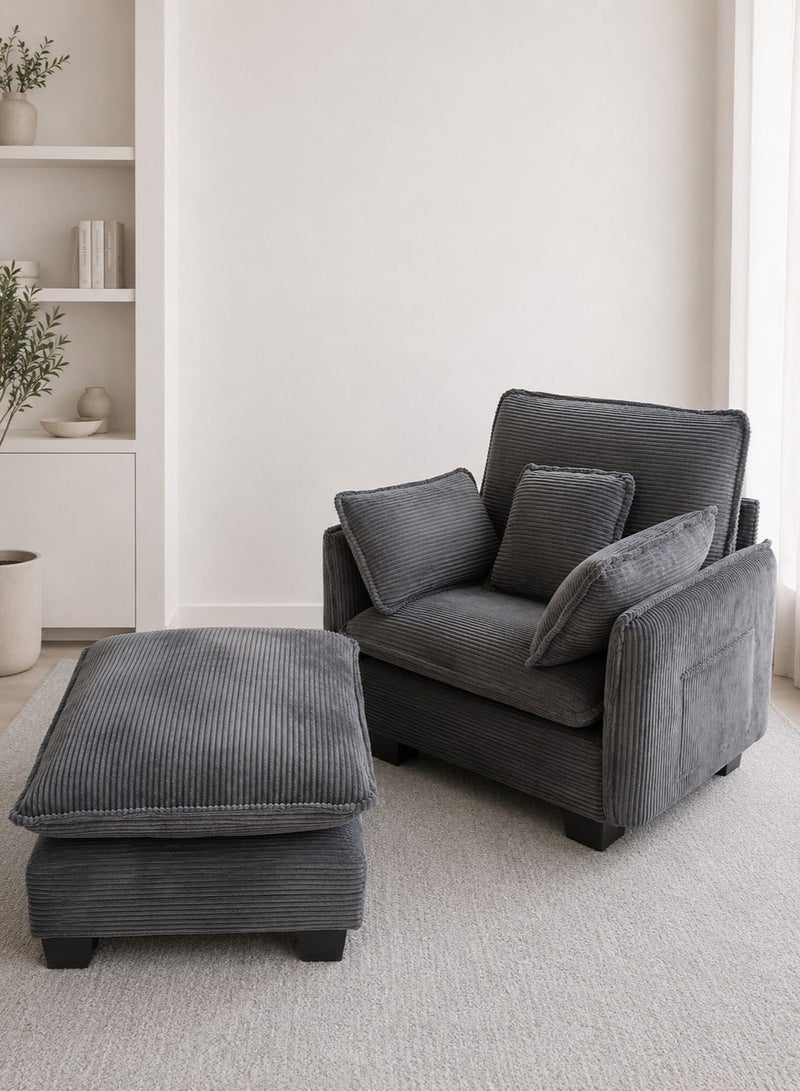 Sofa Bed Chair, Corduroy Fabric Single Sleeper Chair with Pull-Out Footrest, Modern Lounge Chair with Cushions for Living Room - Image 4