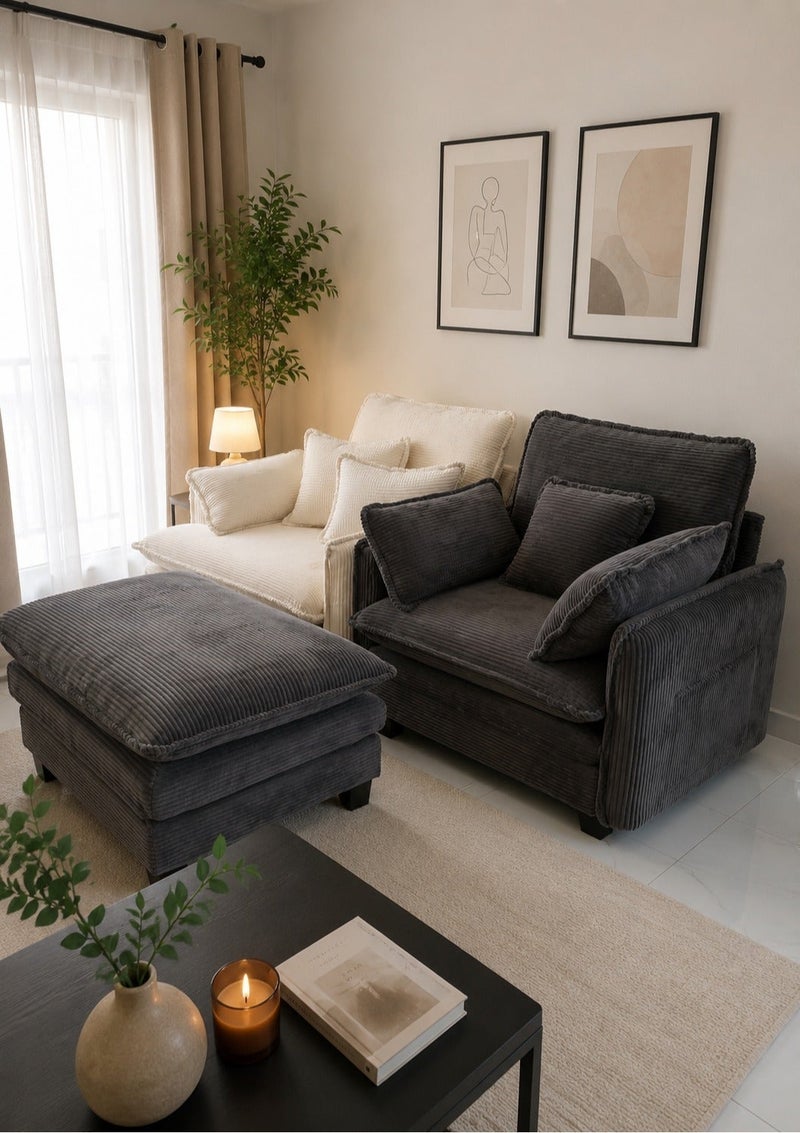 Sofa Bed Chair, Corduroy Fabric Single Sleeper Chair with Pull-Out Footrest, Modern Lounge Chair with Cushions for Living Room - Image 3