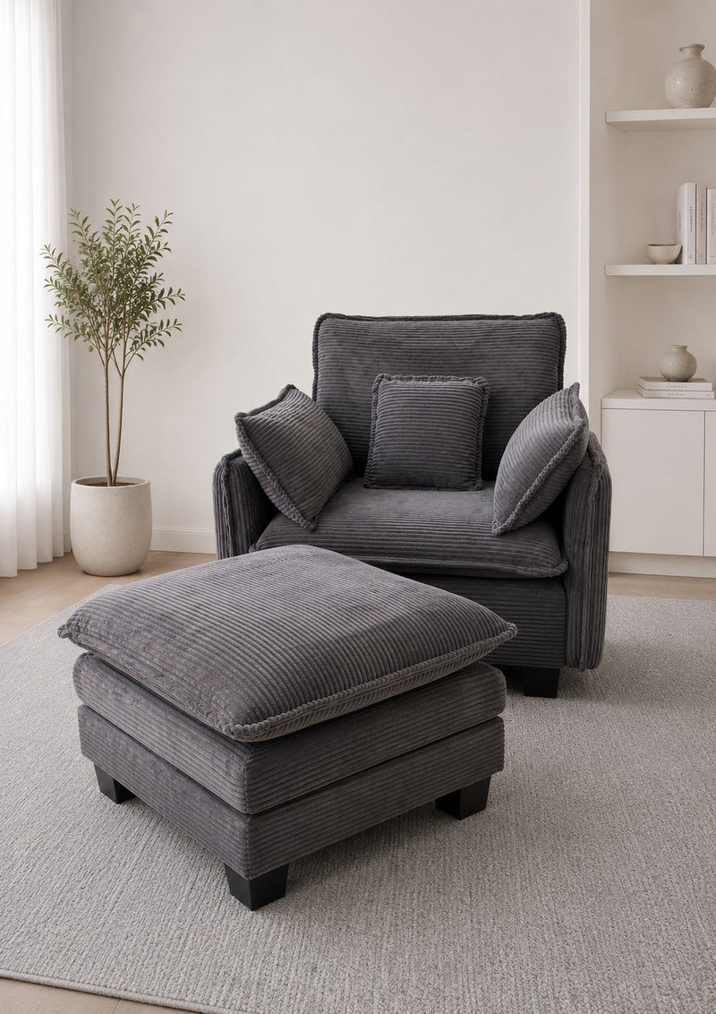 Sofa Bed Chair, Corduroy Fabric Single Sleeper Chair with Pull-Out Footrest, Modern Lounge Chair with Cushions for Living Room - Image 1