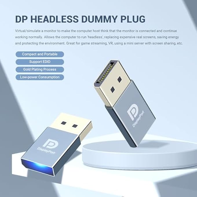 rayihni DISPLAYPORT DUMMY PLUG EDID EMULATOR VIRTUAL DISPLAY ADAPTER, HEADLESS GHOST ADAPTER DP DUMMY PLUG 4K SUPPORTS UP TO 3840X2160 @60HZ, 1080P (HEADLESS GHOST DISPLAY EMULATOR, 2 PACK, GREY) - Image 3