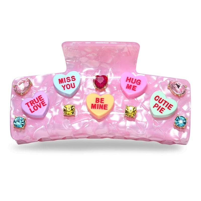 Valentines Day Hair Claw Clips for Women Large Conversation Heart Hair Clips Nonslip Pink Love XOXO Hair Claws Valentines Day Accessories Outfits Party Favor Gifts