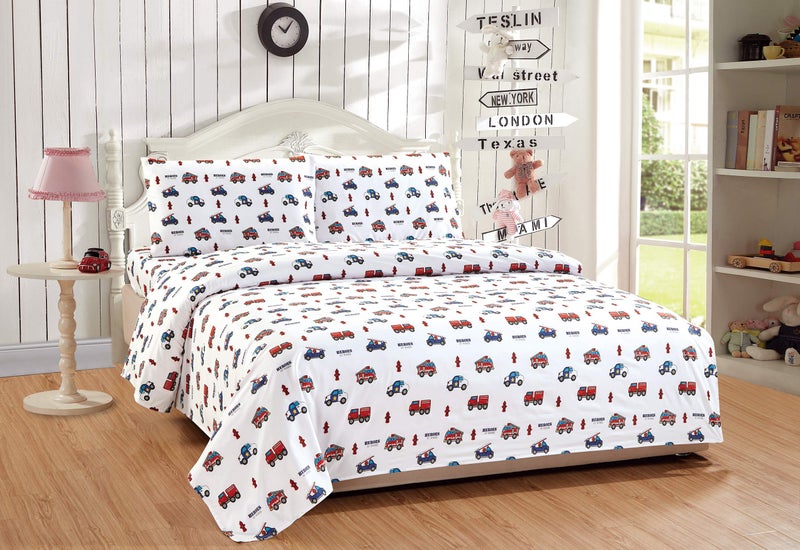 Linen Plus Comforter Set for Kids Heroes Fire Fighter Fire Trucks Police Car Ambulance Paramedic Navy Blue Red White Light Blue Grey Green New (Queen) - Image 2