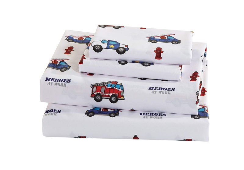 Linen Plus Comforter Set for Kids Heroes Fire Fighter Fire Trucks Police Car Ambulance Paramedic Navy Blue Red White Light Blue Grey Green New (Queen) - Image 3