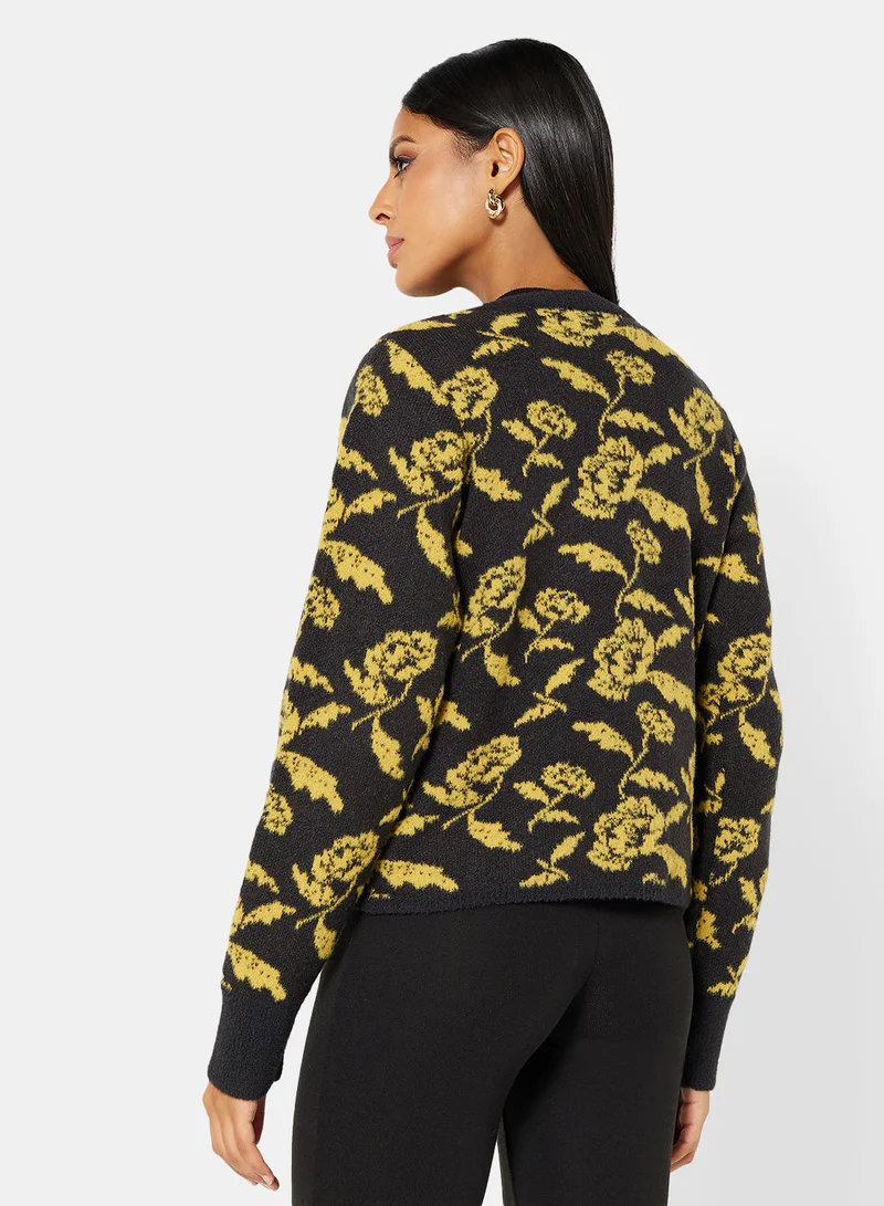 VERO MODA Floral Knit Long Sleeve Cardigan