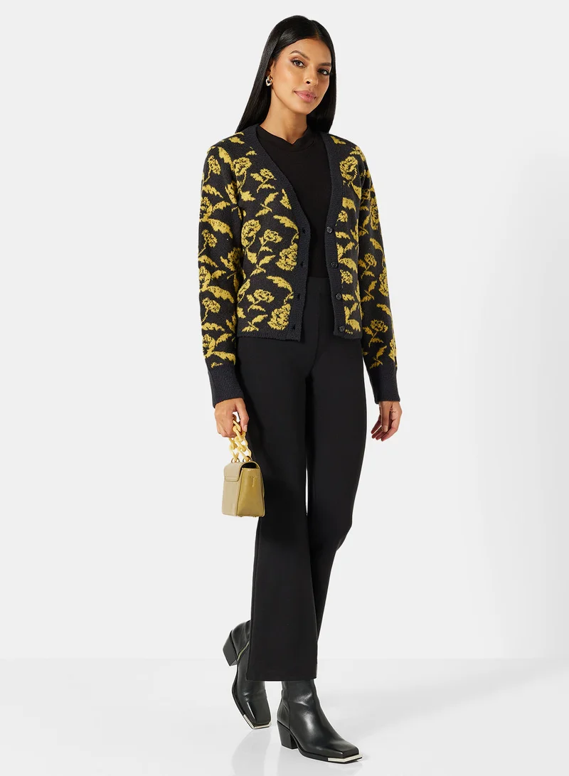 VERO MODA Floral Knit Long Sleeve Cardigan
