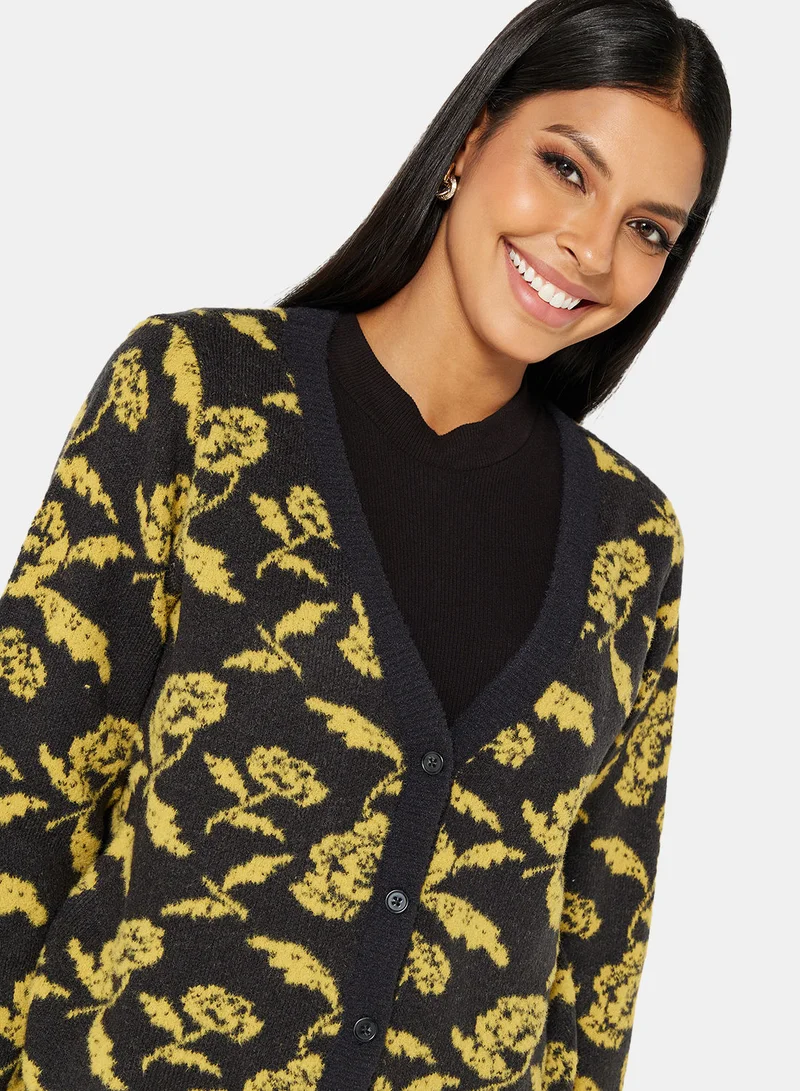 VERO MODA Floral Knit Long Sleeve Cardigan