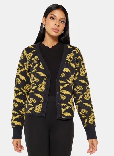 VERO MODA Floral Knit Long Sleeve Cardigan