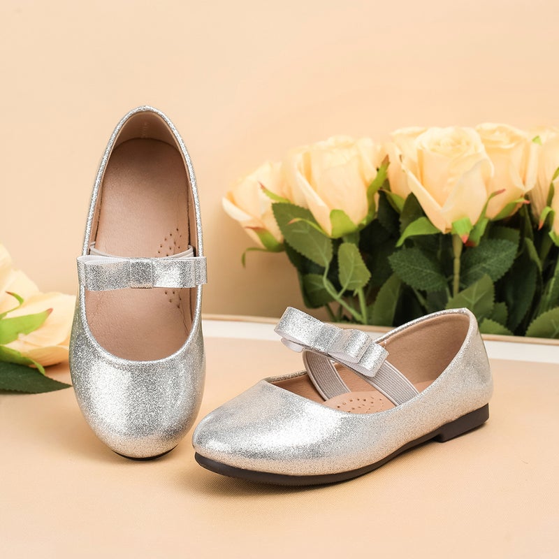 Girls' Princess Shoes, New Stylish Silver Chanel-Style Leather Shoes, Suitable For Dresses, Mary Jane Soft-Soled Single Shoes - Image 1