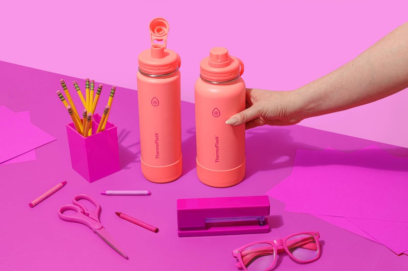 ThermoFlask 24 oz Double Wall Vacuum Insulated Stainless Steel Water Bottle with Spout Lid, Sunkissed Coral - Image 4