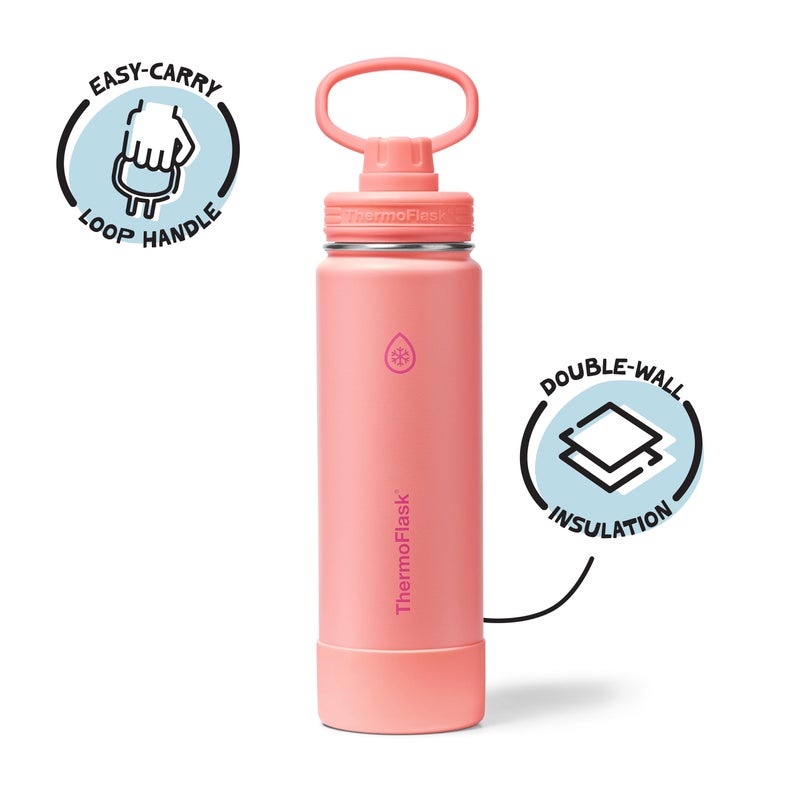 ThermoFlask 24 oz Double Wall Vacuum Insulated Stainless Steel Water Bottle with Spout Lid, Sunkissed Coral - Image 2