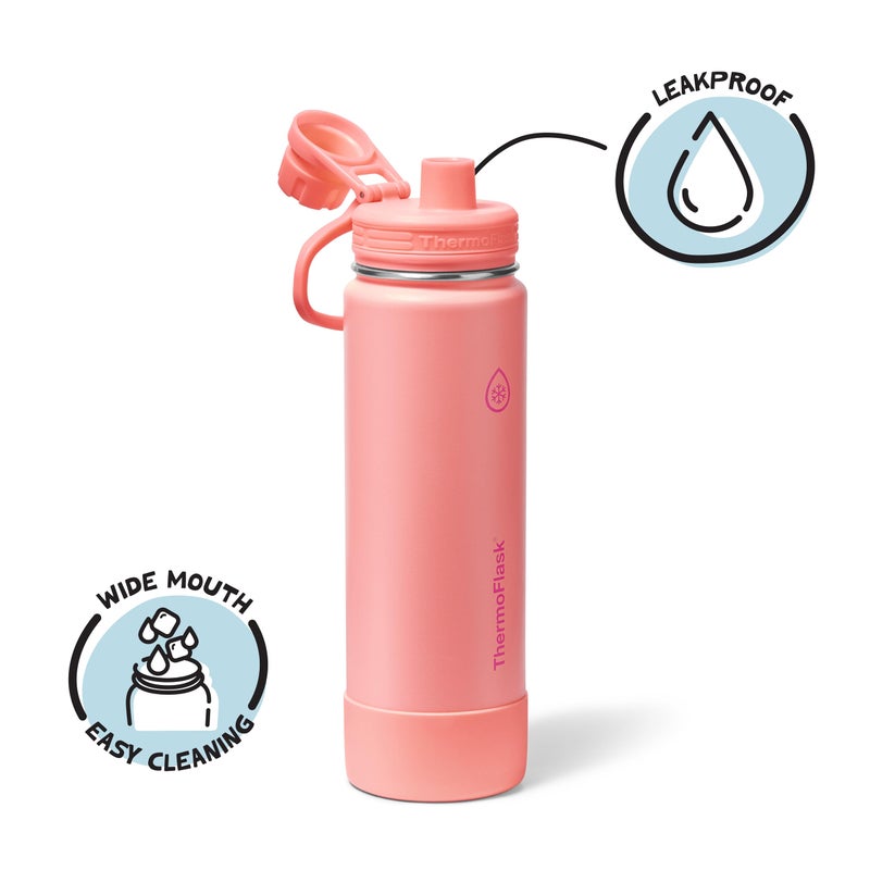 ThermoFlask 24 oz Double Wall Vacuum Insulated Stainless Steel Water Bottle with Spout Lid, Sunkissed Coral - Image 3