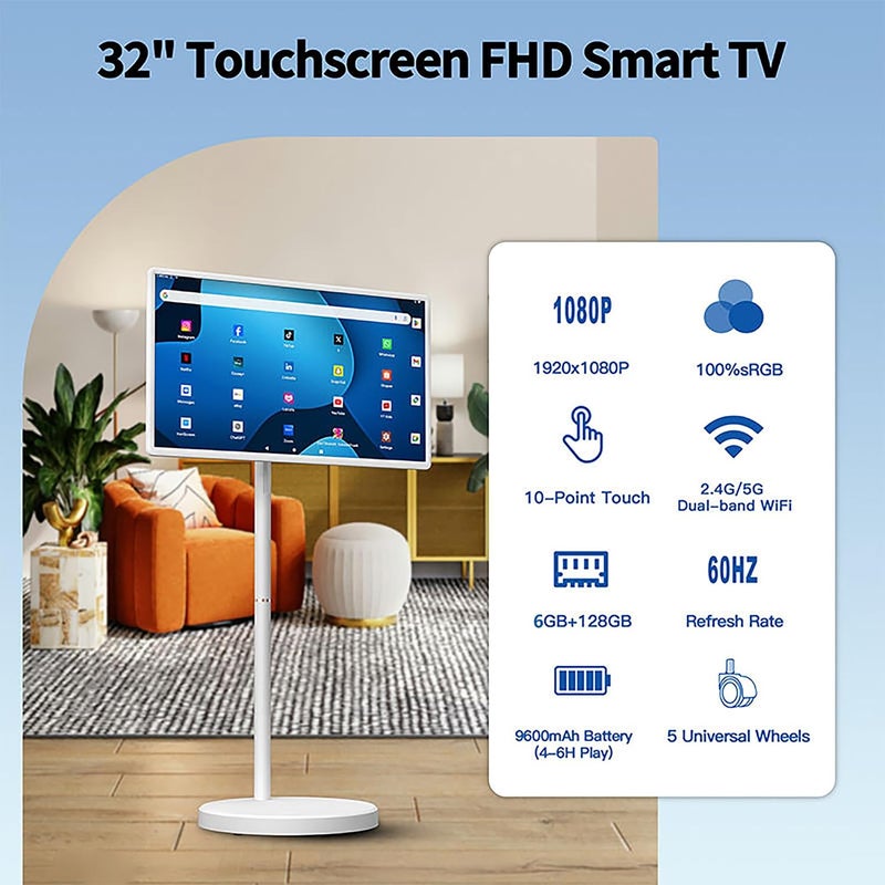 32-inch portable touch smart TV, Android 15 tablet, 1920 * 1080 full HD touch screen, powerful 8-core CPU, 6G+128G memory, portable display can be used for movie exhibitions, fitness and family. - Image 5