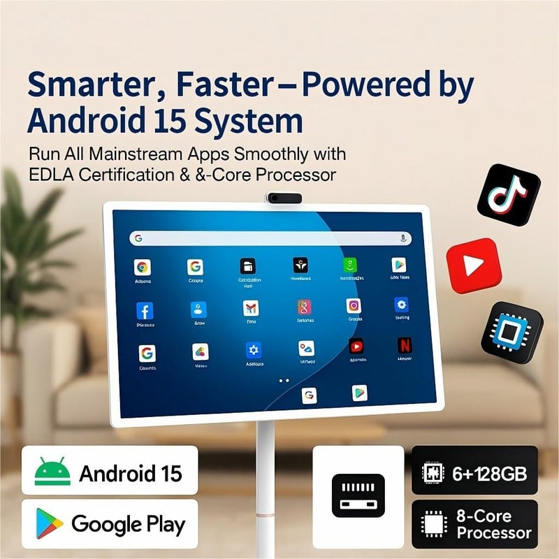 32-inch portable touch smart TV, Android 15 tablet, 1920 * 1080 full HD touch screen, powerful 8-core CPU, 6G+128G memory, portable display can be used for movie exhibitions, fitness and family. - Image 4
