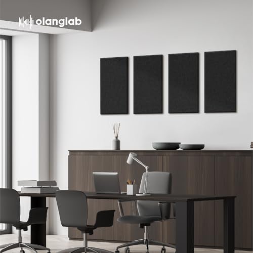 Olanglab Fiberglass Acoustic Wall Panels 4 Pack, 11.8'' x 23.6'' Sound Panels, Fabric Wrapped Sound Proof Panels for Walls (Black) - Image 3