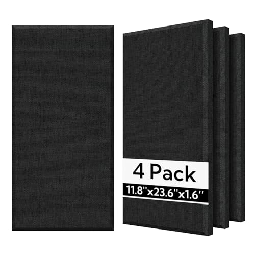 Olanglab Fiberglass Acoustic Wall Panels 4 Pack, 11.8'' x 23.6'' Sound Panels, Fabric Wrapped Sound Proof Panels for Walls (Black) - Image 1