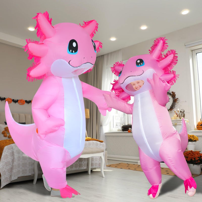 Stegosaurus Inflatable Costume Adult Axolotl Costumes Deluxe Halloween Air Blow-up Costume Pink Axolotl Costumes for Women Men Cosplay Party - Image 5