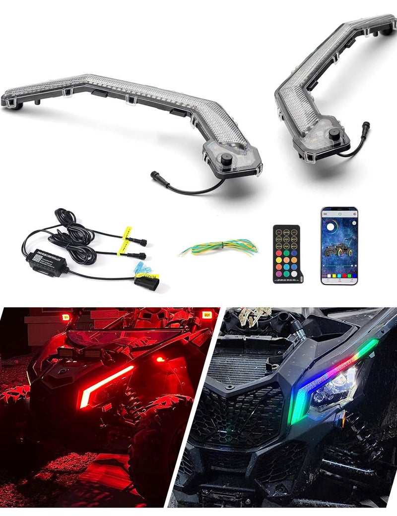 Chelhead X3 Led Fang Lights, RGB APP Remote Controlled, Turning Light Chasing Color Front Signature Light Assembly Compatible with Can Am Maverick X3 XDS XRS Max Turbo R - Image 1