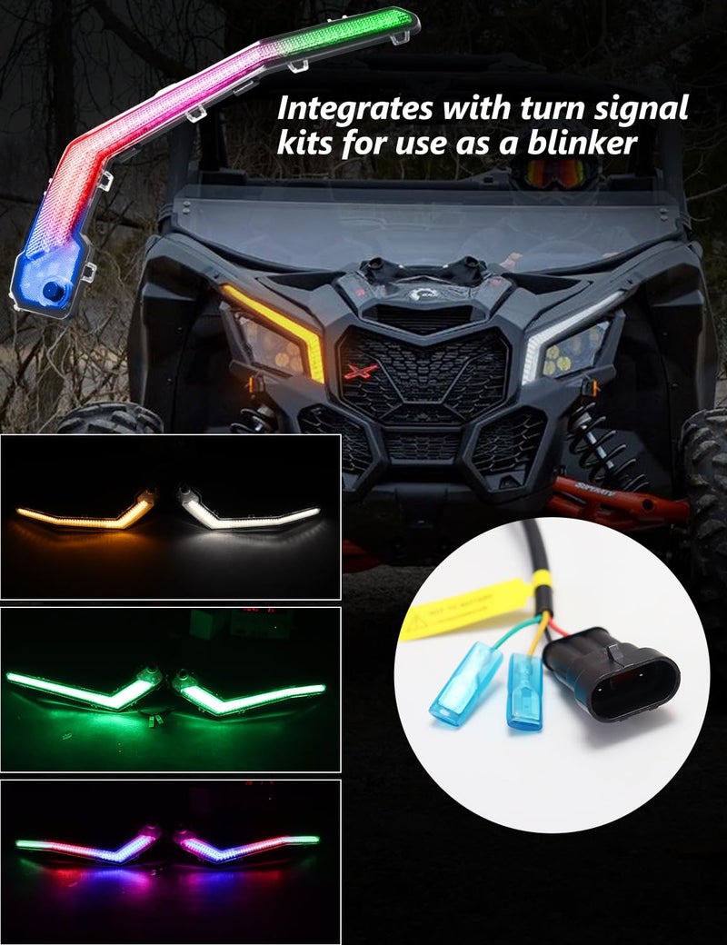 Chelhead X3 Led Fang Lights, RGB APP Remote Controlled, Turning Light Chasing Color Front Signature Light Assembly Compatible with Can Am Maverick X3 XDS XRS Max Turbo R - Image 4
