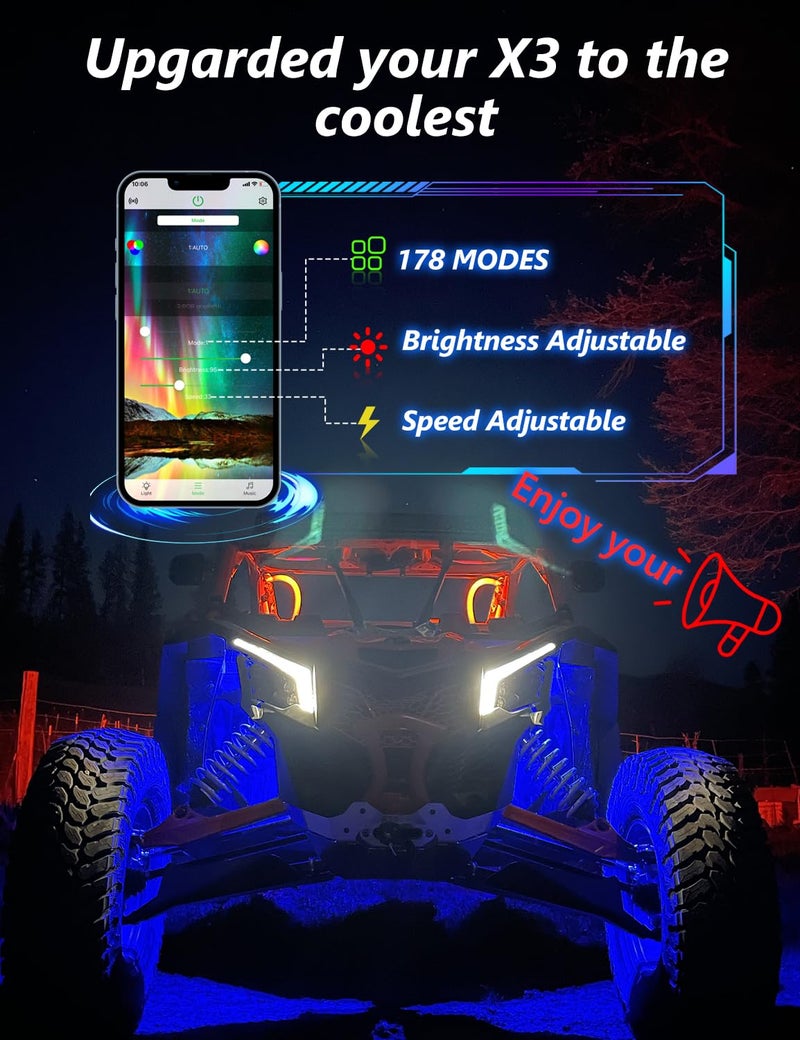 Chelhead X3 Led Fang Lights, RGB APP Remote Controlled, Turning Light Chasing Color Front Signature Light Assembly Compatible with Can Am Maverick X3 XDS XRS Max Turbo R - Image 3