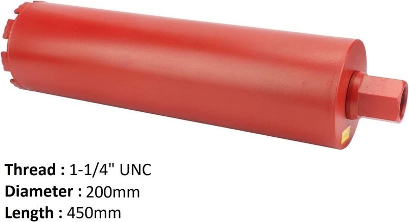 AQ AQSON بت الماس AQSON للخرسانة، بلاط رطب/جاف، حجر، طوب، ورخام - قطر قطع 200 مم، طول 450 مم، حجم خيط 1-1/4 UNC - Image 5