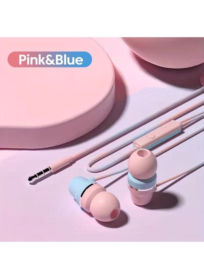 Pink Blue Wired Headphones with Microphone Bass Stereo Earbuds Inline Control for Xiaomi Phones - Image 1