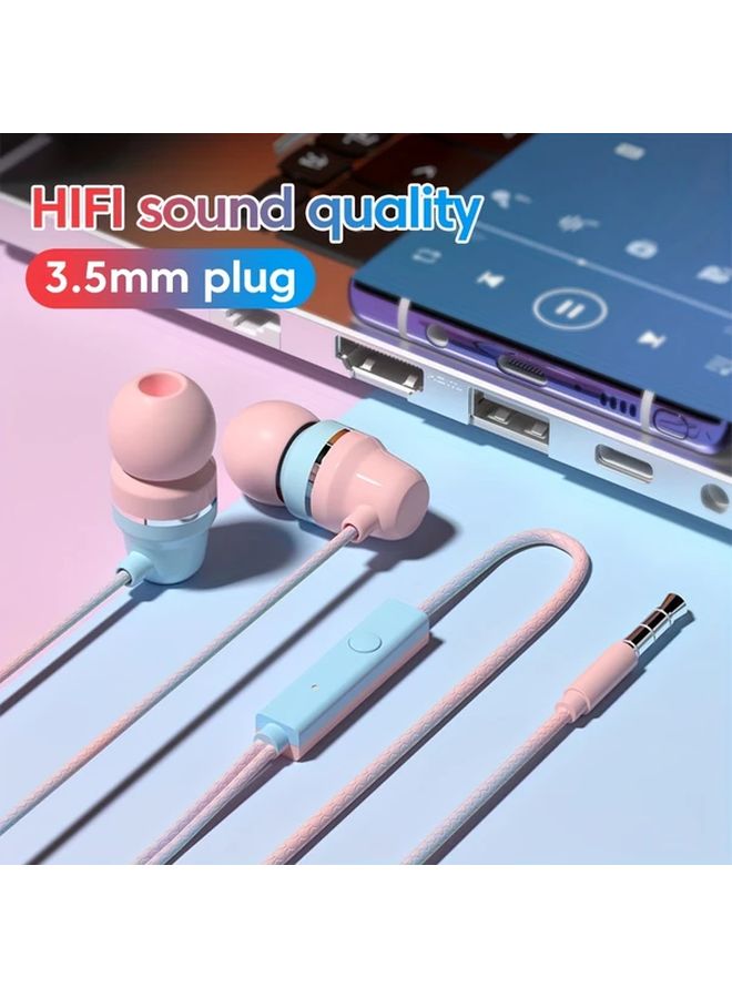 Pink Blue Wired Headphones with Microphone Bass Stereo Earbuds Inline Control for Xiaomi Phones - Image 2