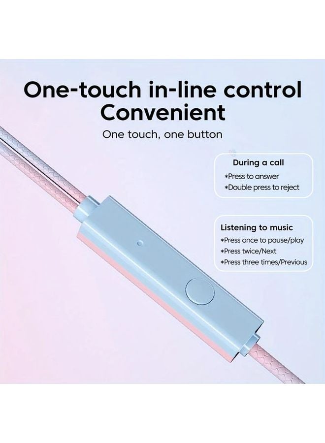 Pink Blue Wired Headphones with Microphone Bass Stereo Earbuds Inline Control for Xiaomi Phones - Image 5