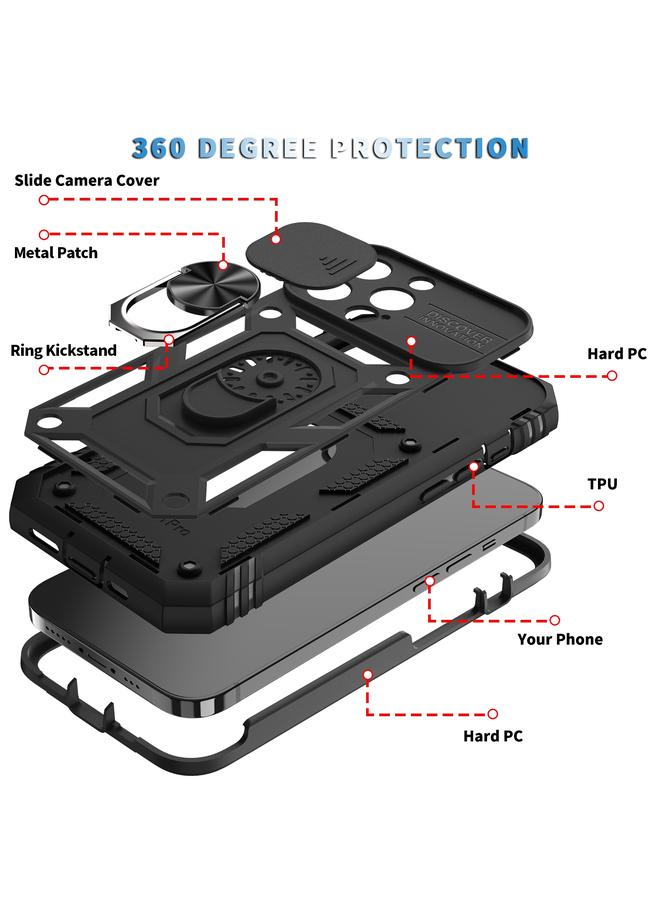 S-TOP Case For iPhone 13 Pro Max Sliding Camera Cover Design TPU + PC Protective Case with 360 Degree Rotating Holder & Card Slot - Image 2