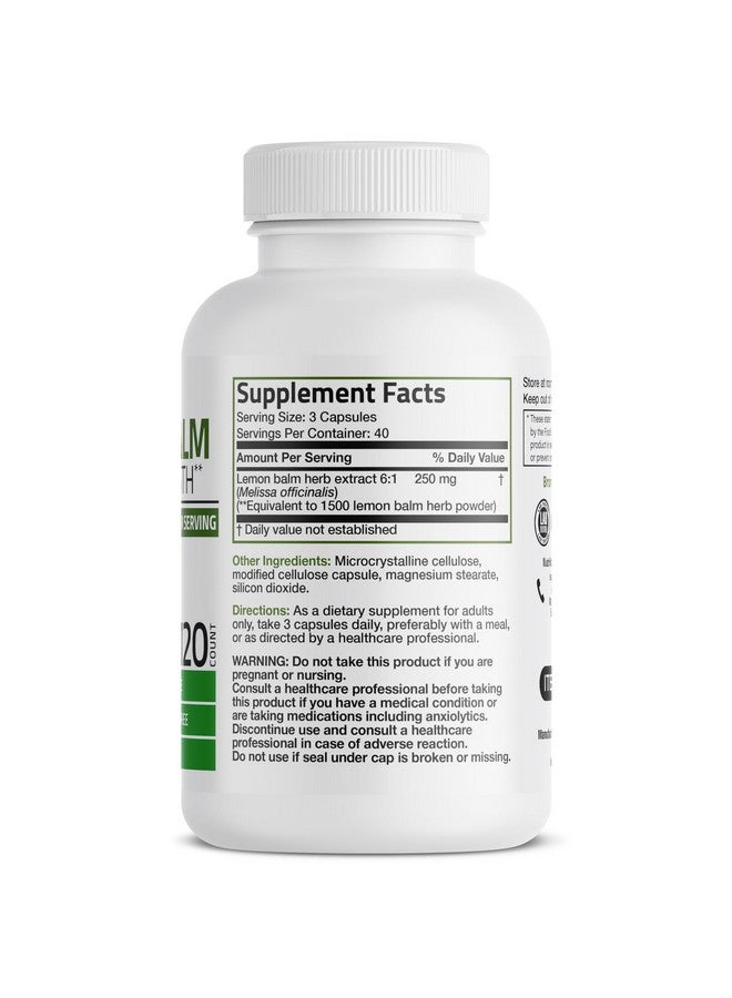 Bronson Melissa Lemon Balm Extra Strength, Non-GMO, 120 Vegetarian Capsules - Image 2