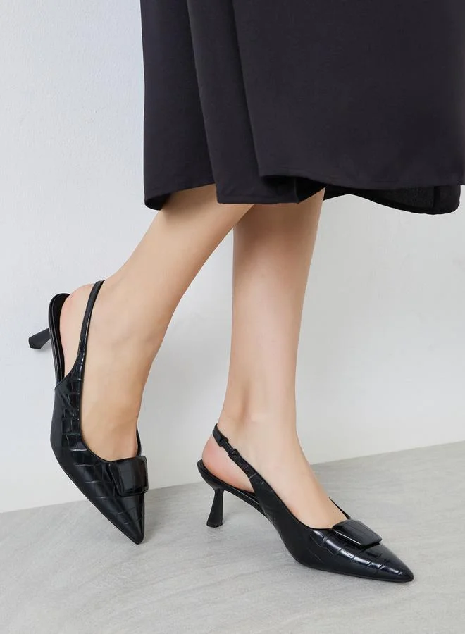 Styli Black Textured Slingback Pumps