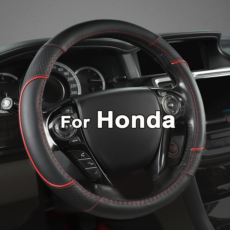 GIANT PANDA Steering Wheel Cover for Honda Civic20062015CRZ Insight S2000 BlackRed LineSmall Size